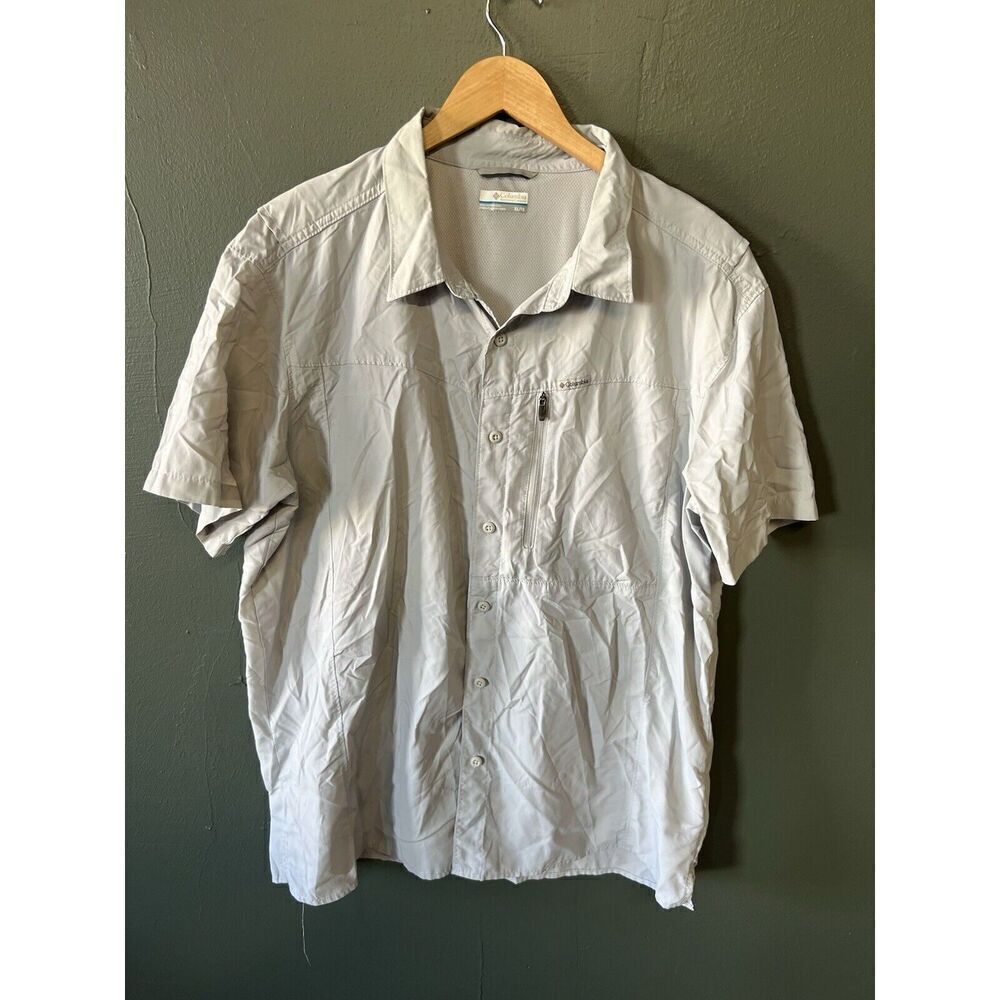 Columbia Mens Gray Short Sleeve Outdoor Nylon Button Up Shirt Size XL